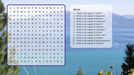 Background image on a question-and-answer word search